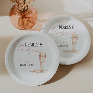 Pearls & Prosecco Blush Pink Bridal Shower Paper Plates