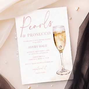 Pearls & Prosecco Blush Watercolor Bridal Shower Invitation