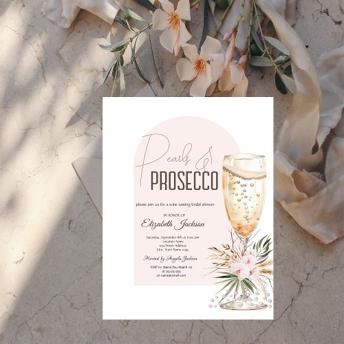 Pearls Prosecco Boho Flowers Brunch  Bubbly Invitation