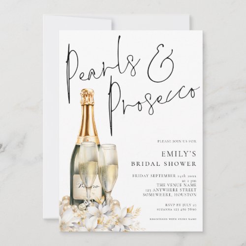 Pearls Prosecco Bottle Florals Bridal Shower Invitation