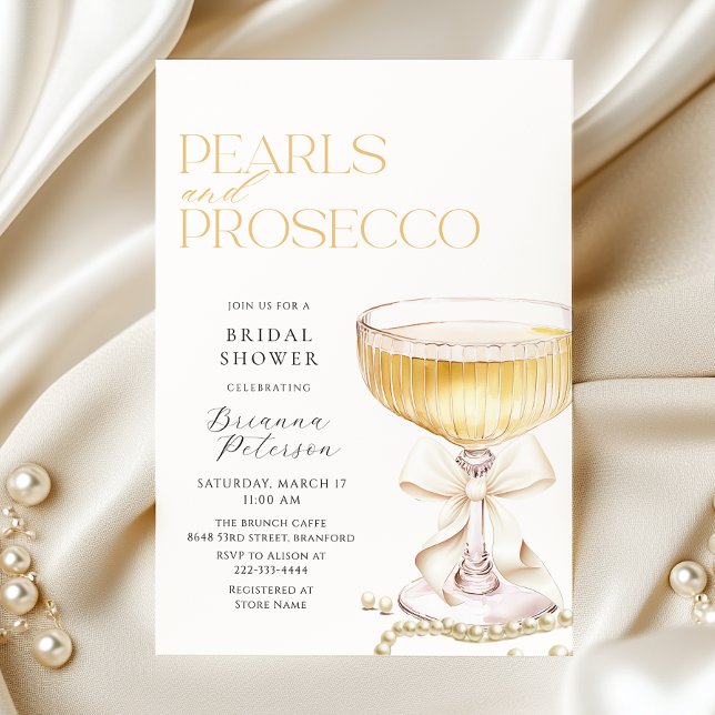 Pearls & Prosecco Bow Bridal Shower Invitation (Creator Uploaded)