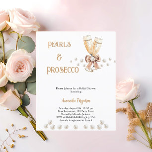 Pearls Prosecco bow Bridal Shower invitation