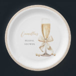 Pearls & Prosecco Bow Bridal Shower Paper Plates<br><div class="desc">Glitter Pearls & Prosecco Bridal Shower Paper Plates</div>