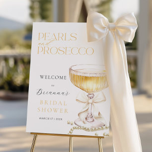 Pearls & Prosecco Bow Bridal Shower Welcome Foam Board