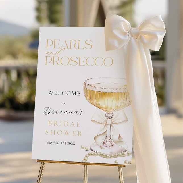 Pearls & Prosecco Bow Bridal Shower Welcome Foam Board (Creator Uploaded)