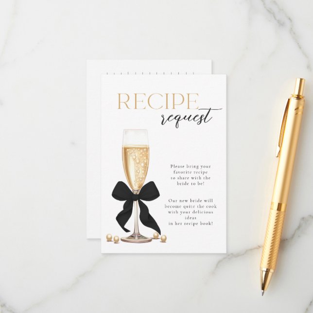 Pearls & Prosecco Bridal Recipe Enclosure Card (Front/Back In Situ)