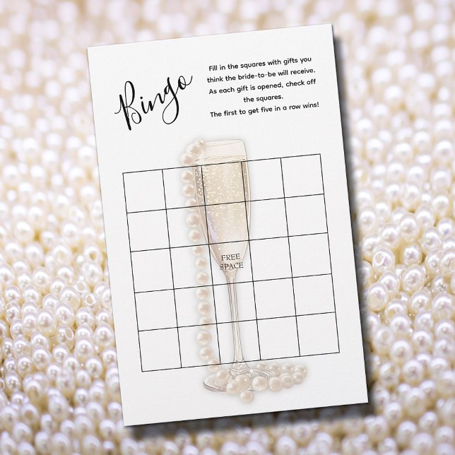 Pearls & Prosecco Bridal Shower Bingo Game (Pearls & Prosecco Bingo Game, 5.5" x 8.5" light weight sheets)