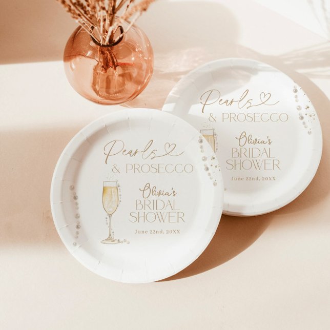 Pearls & Prosecco Bridal Shower, Bridal Brunch Paper Plates (Creator Uploaded)