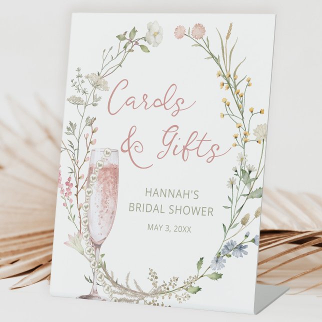 Pearls & Prosecco Bridal Shower Cards and Gifts Pedestal Sign (Creator Uploaded)