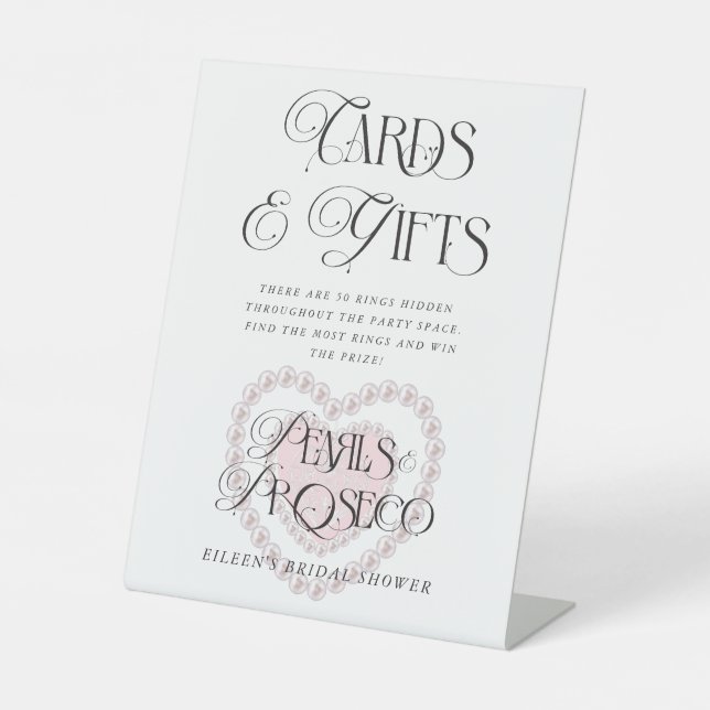 Pearls Prosecco Bridal Shower Cards & Gifts Custom Pedestal Sign (Front)