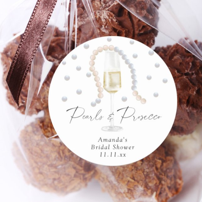 Pearls & Prosecco - bridal shower Classic Round Sticker (Creator Uploaded)