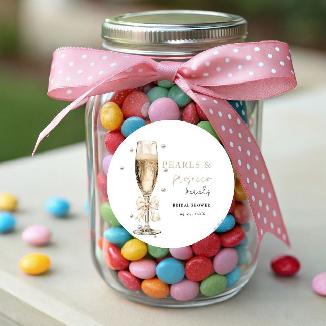 Pearls & Prosecco  Bridal shower Classic Round Sticker (Creator Uploaded)