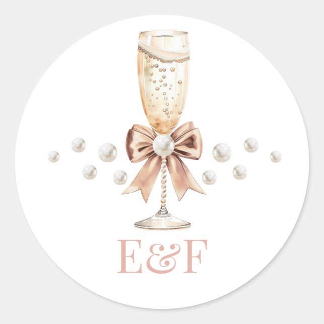 Pearls & Prosecco Bridal Shower Classic Round Sticker (Front)