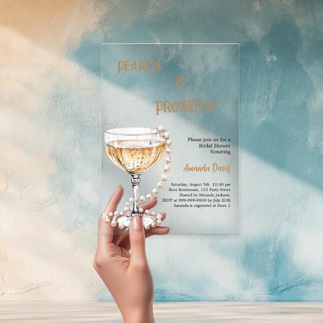 Pearls Prosecco Bridal Shower clear Acrylic Invitations (Creator Uploaded)