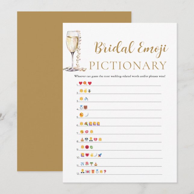 Pearls & Prosecco Bridal Shower Emoji Pictionary Invitation (Front/Back)