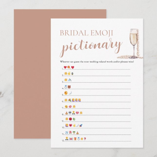 Pearls & Prosecco Bridal Shower Emoji Pictionary Invitation (Front/Back)