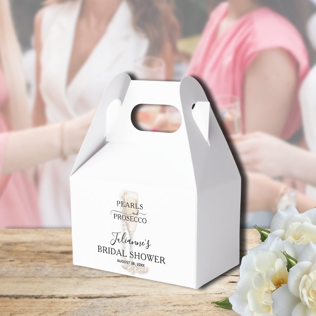 Pearls & Prosecco Bridal Shower Favor Boxes (Pearls & Prosecco bridal shower Thank You gable-style favor boxes - Available in 3 SIZES)