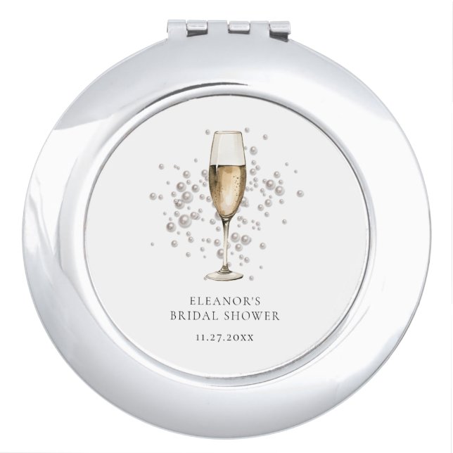 Pearls & Prosecco Bridal Shower Favor Compact Mirror (Front)