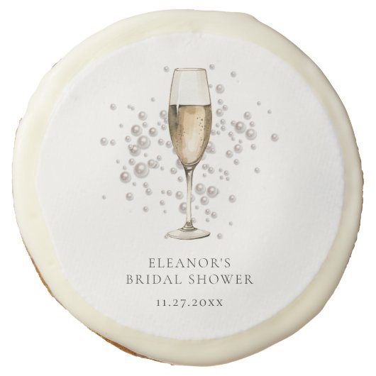Pearls & Prosecco Bridal Shower Favor Sugar Cookie (Front)