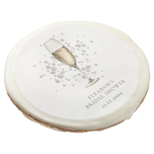 Pearls & Prosecco Bridal Shower Favor Sugar Cookie (Angled)