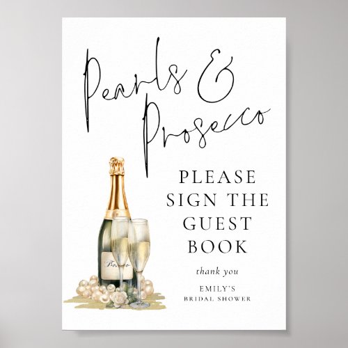 Pearls Prosecco Bridal Shower Guest Book Sign