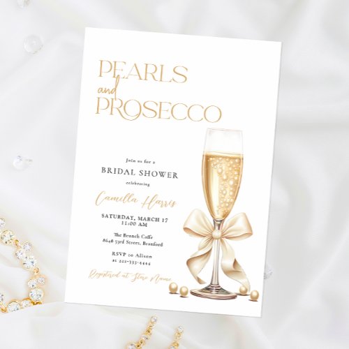 Pearls  Prosecco Bridal Shower Invitation