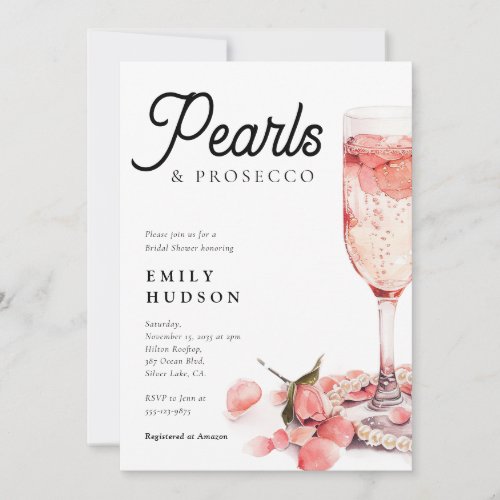 Pearls  Prosecco Bridal Shower Invitation