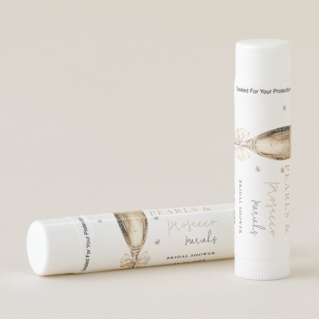 Pearls & Prosecco  Bridal shower Lip Balm (Front)