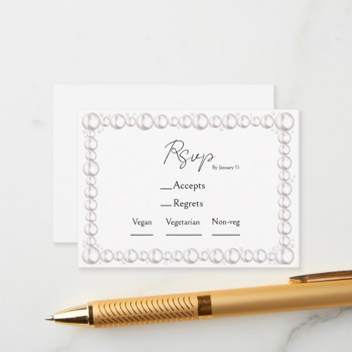 Pearls  prosecco bridal shower meal choice  rsvp enclosure card