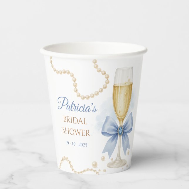 Pearls & Prosecco Bridal Shower Paper Cup (Front)