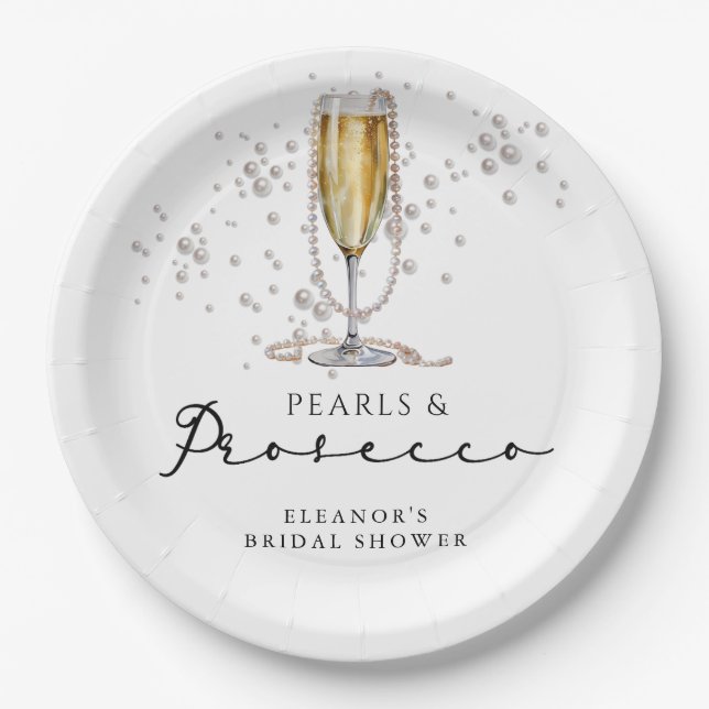 Pearls & Prosecco Bridal Shower Paper Plates (Front)