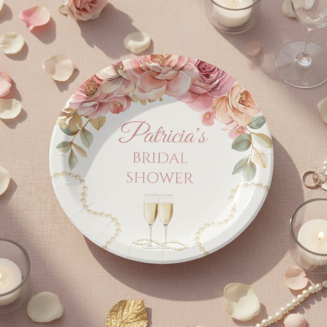 Pearls & Prosecco Bridal Shower Paper Plates (Creator Uploaded)