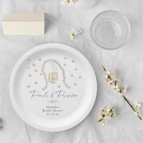 Pearls  Prosecco _ bridal shower Paper Plates
