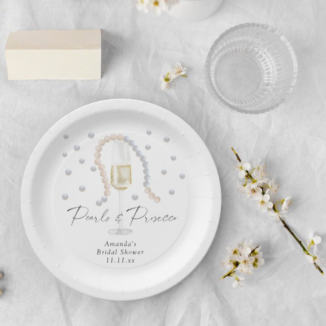 Pearls & Prosecco - bridal shower Paper Plates (Creator Uploaded)