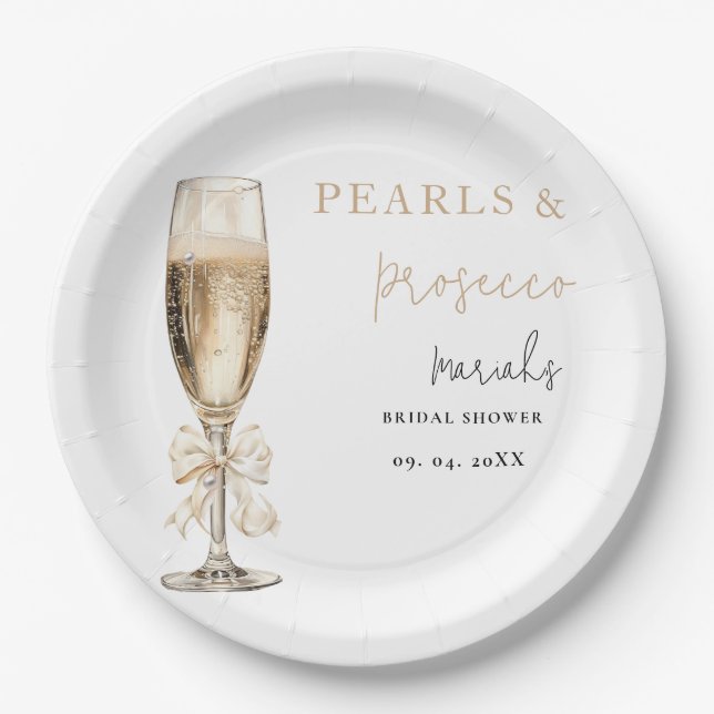 Pearls & Prosecco  Bridal shower Paper Plates (Front)