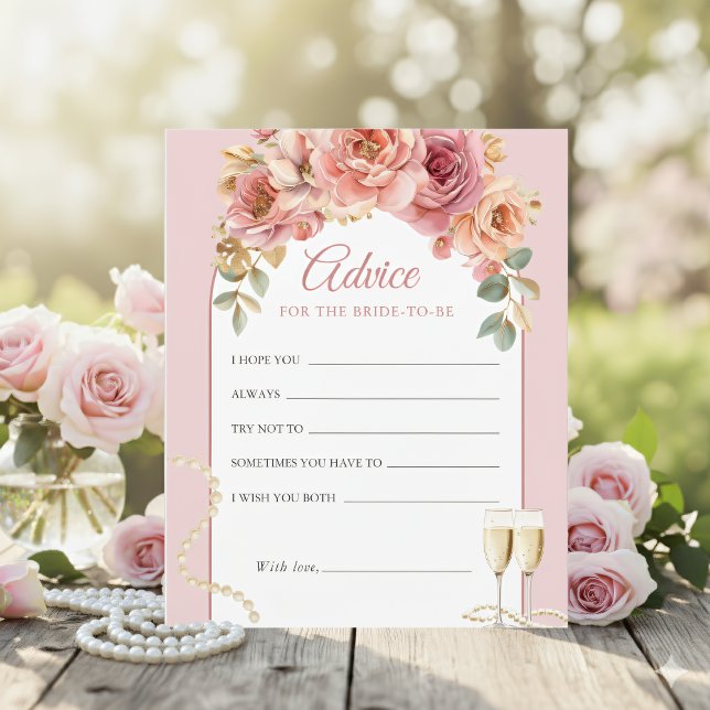 Pearls & Prosecco Bridal Shower Pink Advice Card (Creator Uploaded)