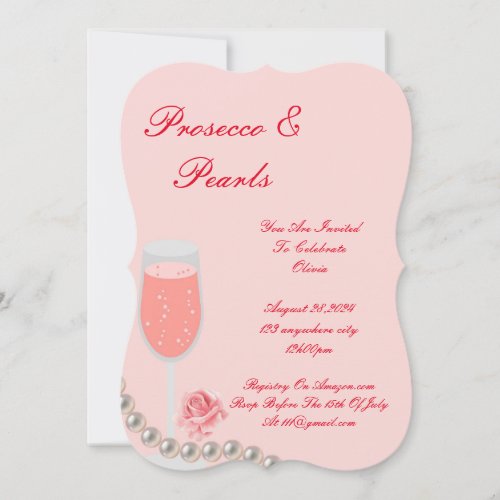 PEARLS  PROSECCO BRIDAL SHOWER PINK  INVITATION