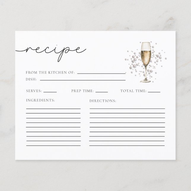 Pearls & Prosecco Bridal Shower Recipe Cards (Front)