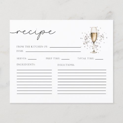 Pearls  Prosecco Bridal Shower Recipe Cards