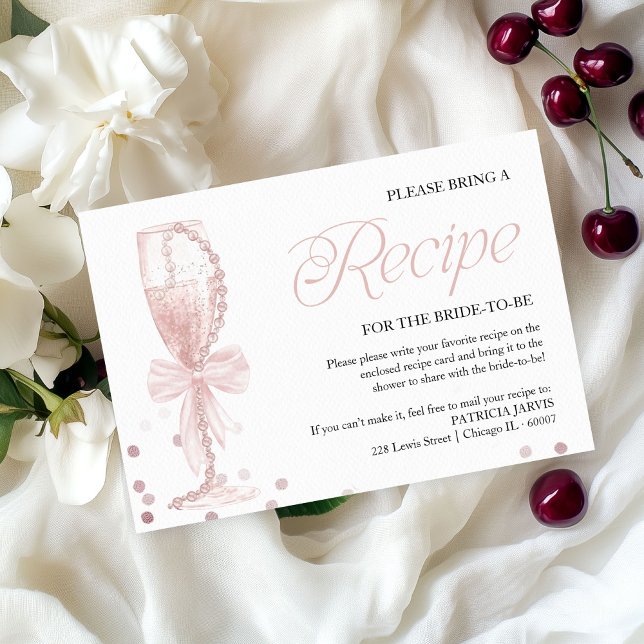 Pearls & Prosecco Bridal Shower Recipe Request Invitation (Creator Uploaded)