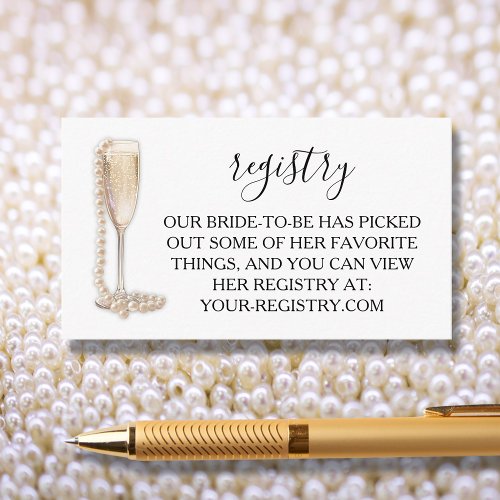 Pearls &amp; Prosecco Bridal Shower Registry Enclosure Card