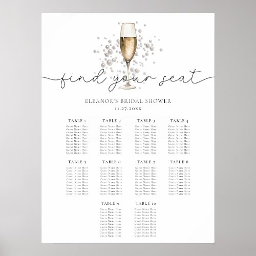 Pearls  Prosecco Bridal Shower Seating Chart Sign