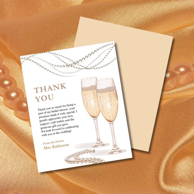 Pearls & Prosecco Bridal Shower Thank You Card  (Pearls & Prosecco Bridal Shower Thank You Card )