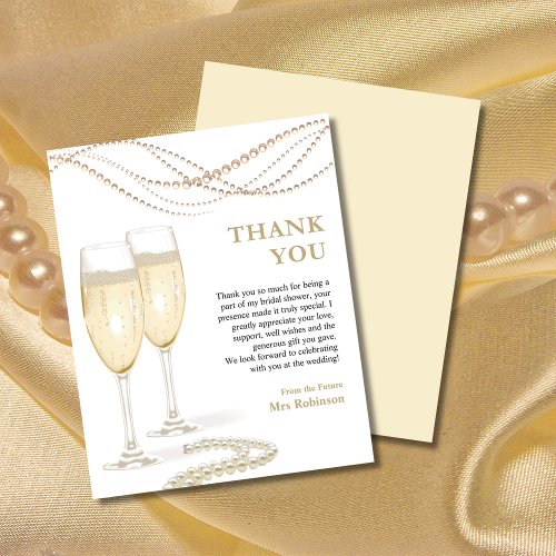 Pearls  Prosecco Bridal Shower Thank You Card 