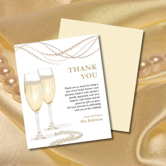 Pearls & Prosecco Bridal Shower Thank You Card  (Pearls & Prosecco Bridal Shower Thank You Card )