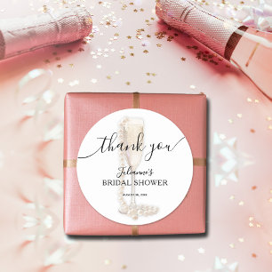 Pearls & Prosecco Bridal Shower Thank You Classic Round Sticker