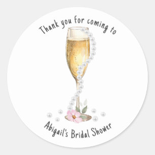 Pearls & Prosecco Bridal Shower Thank you Classic Round Sticker
