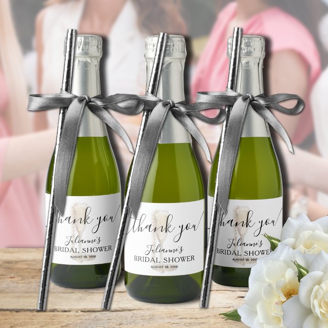Pearls & Prosecco Bridal Shower Thank You Sparkling Wine Label (Pearls & Prosecco bridal shower thank you personalized mini champagne bottle labels)