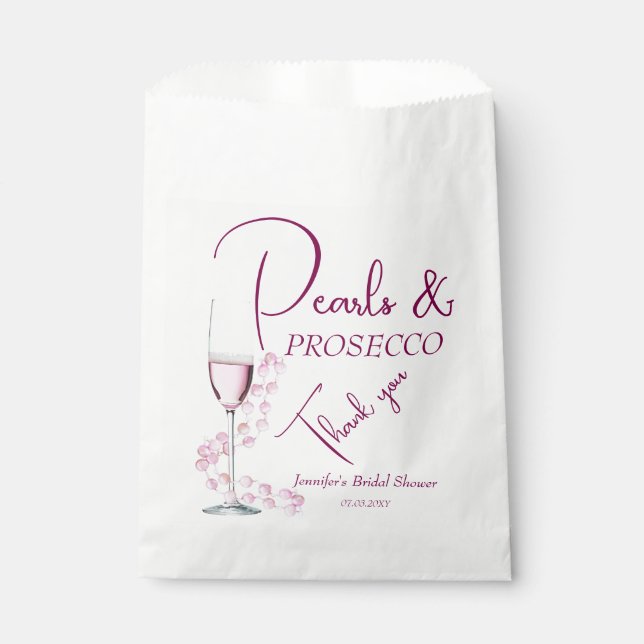 Pearls & Prosecco Bridal Shower Wedding Favor Bags (Front)