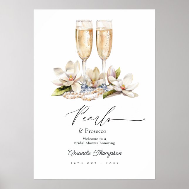 Pearls & Prosecco Bridal Shower Welcome Sign (Front)